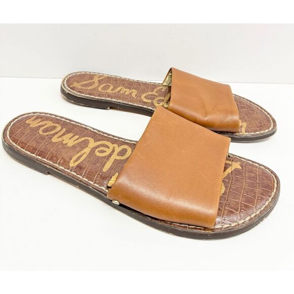 Sam Edelman Leather Sandals Size 9.5 Tan Open Toe Genesis Slides - Picture 2 of 9